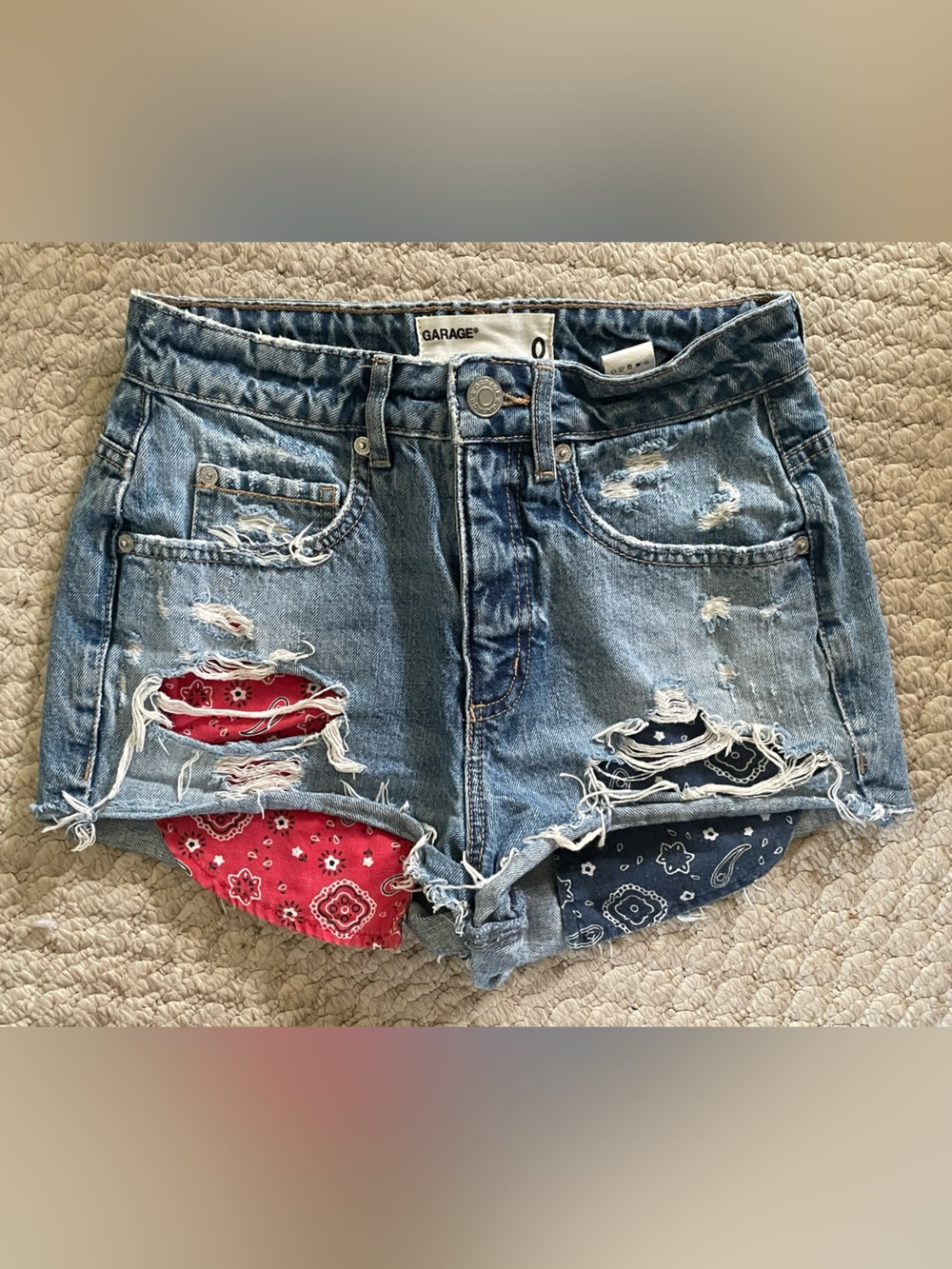 Garage Red and Blue Pocket Denim Shorts